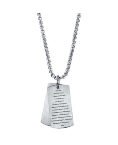 He Rocks Our Father Prayer Dog Tag Pendant Necklace, 24" In Silver
