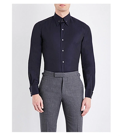 Tom Ford Regular-fit Metal Collar Bar Cotton Shirt In Navy | ModeSens