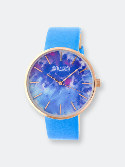 Crayo Unisex Swirl Powdered Blue Leatherette Strap Watch 42mm In Blue / Gold Tone / Rose / Rose Gold Tone