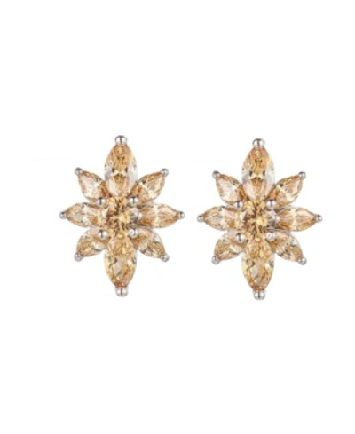 A & M Silver-tone Champagne Flower Cluster Earrings