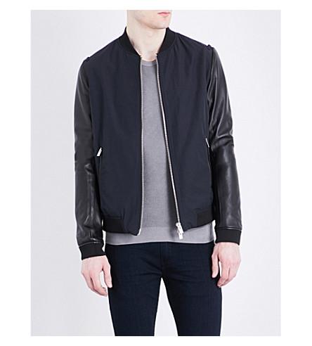 The Kooples Leather-sleeved Cotton-blend Bomber Jacket In Nav03 | ModeSens