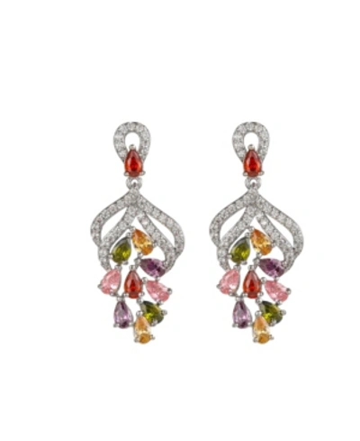 A & M Silver-tone Multicolor Cluster Earrings