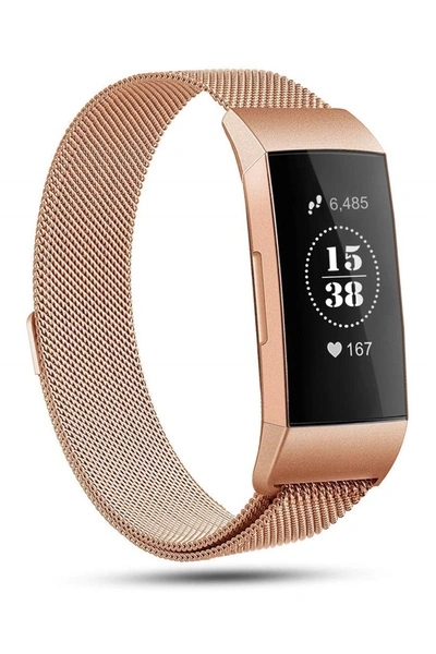Posh Tech Unisex Fitbit Charge 3 Rose Gold-tone Stainless Steel Watch Replacement Band