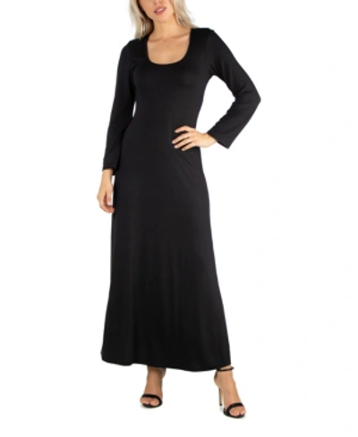 24seven Comfort Apparel Women's Empire Waist Long Sleeve Maxi Dress In Black