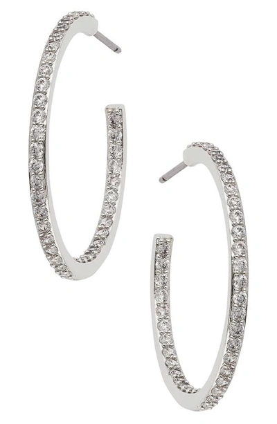 Ajoa Single Pave Hoop Earrings Rhodium Plate In Silver