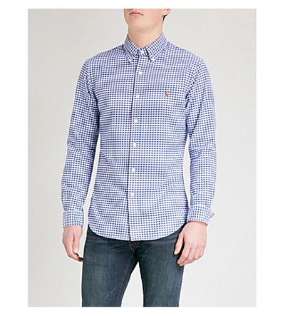 Ralph Lauren Embroidered Logo Slim Fit Single Cuff Shirt In Blue/white