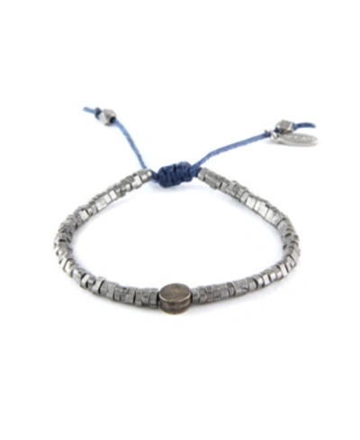 Mr Ettika Mixed Metal Adjustable Bracelet With Cord In Silver Plated