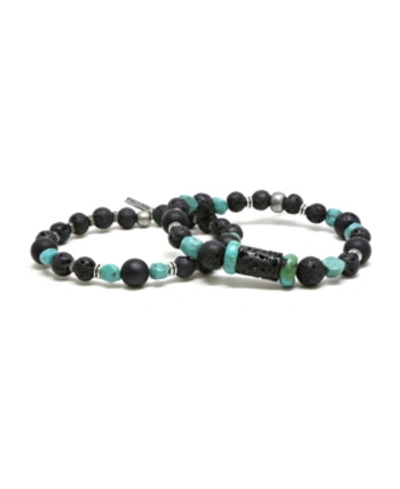 Mr Ettika Raw Lava Stone And Turquoise Elastic Beaded Bracelet, Pack Of 2 In Multi