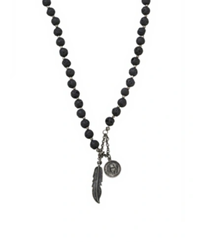 Mr Ettika Lava Stone Rosary Necklace With Feather And Mary Pendants In Black