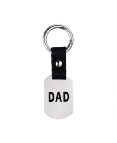 He Rocks Stainless Steel And Black Leather "dad" Key Fob In Silver