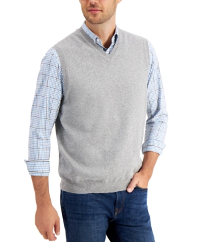 Club Room Men's Cable-knit Cotton Sweater Vest, Created For Macy's In Soft Grey Heather
