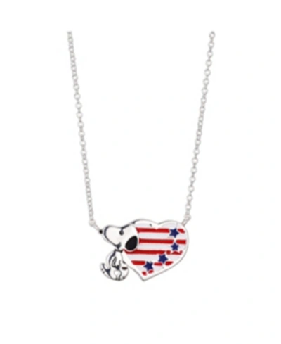 Peanuts Silver Plated  "snoopy" Americana Heart Pendant Necklace, 16"+2" For Unwritten