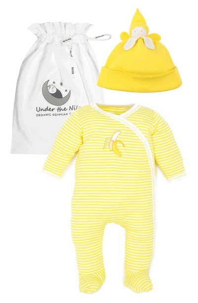 Under The Nile Babies' Banana Organic Egyptian Cotton Footie & Beanie Set In Yellow