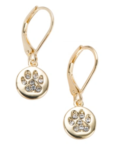 Pet Friends Jewelry Pave Paw Drop Earring In Gold-tone