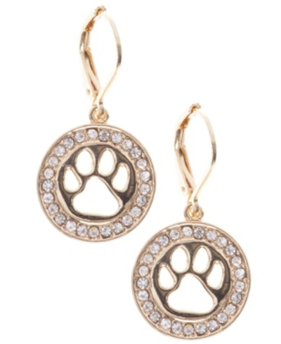 Pet Friends Jewelry Circle Paw Drop Earring In Gold-tone