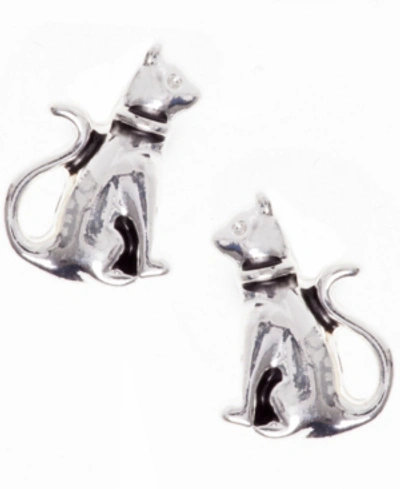 Pet Friends Jewelry Cat Button Earring In Silver-tone