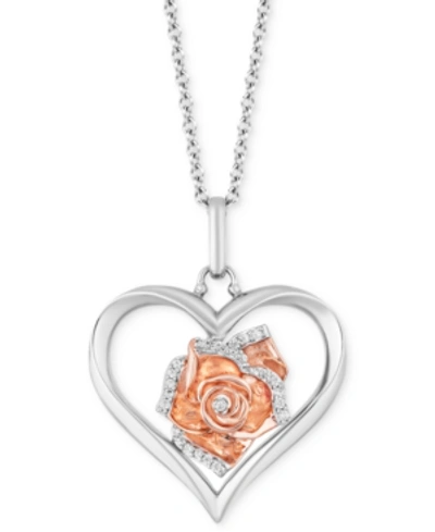 Hallmark Diamonds Tokens By  Heart Rose Love Pendant (1/20 Ct. T.w.) In Sterling Silver & 14k Rose Go