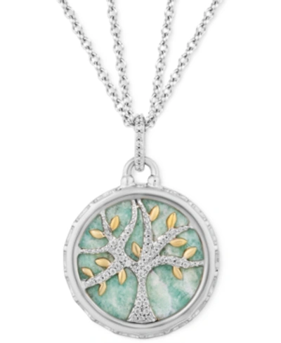Hallmark Diamonds Tokens By  Amazonite & Diamond (1/10 Ct. T.w.) Family Tree Strength Pendant In Ster In Sterling Silver