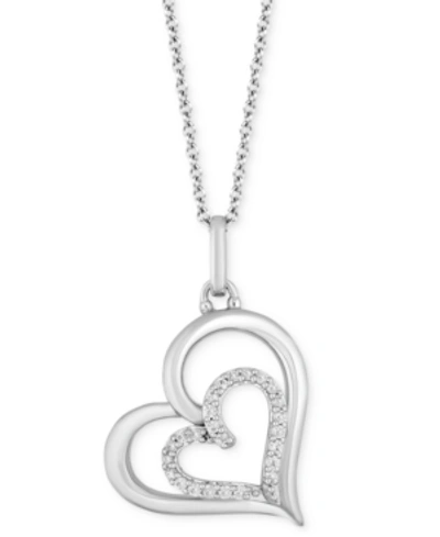 Hallmark Diamonds Tokens By  Double Heart Love Pendant (1/8 Ct. T.w.) In Sterling Silver, 16" + 2" Ex