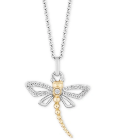 Hallmark Diamonds Tokens By  Dragonfly Joy Pendant (1/6 Ct. T.w.) In Sterling Silver & 14k Gold, 16"  In Two-tone