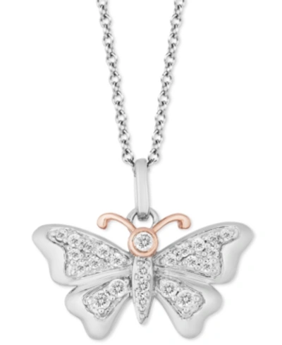 Hallmark Diamonds Tokens By  Butterfly Joy Pendant (1/5 Ct. T.w.) In Sterling Silver & 14k Gold, 16"