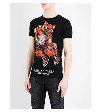 Philipp Plein Tiger-embellished Basketball Cotton T-shirt In Black |  ModeSens