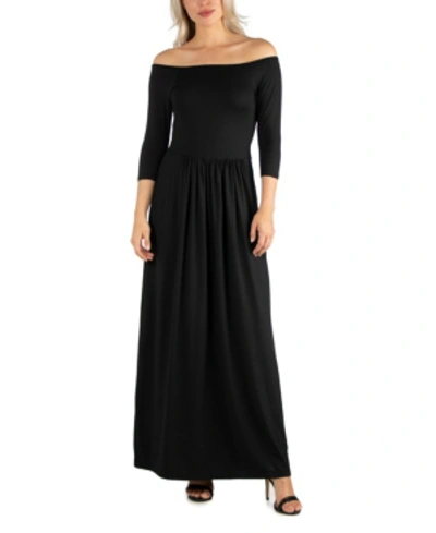 24seven Comfort Apparel Women's Off Shoulder Pleated Waist Maxi Dress In Black