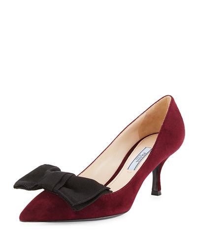 Prada Suede Pointed-toe 65mm Bow Pump, Red | ModeSens