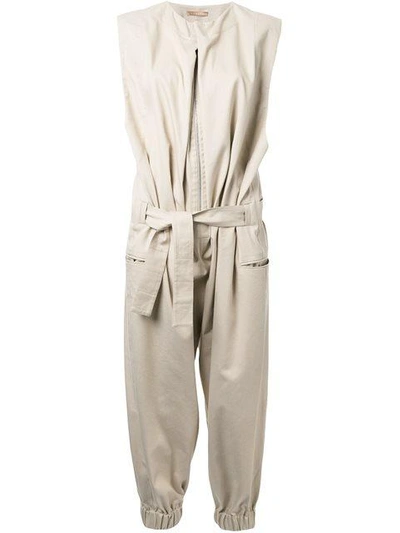 Nehera Pleated Belted Jumpsuit In Brown