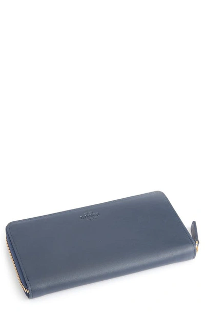 Royce Continental Rfid Leather Zip Wallet In Navy Blue