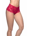 Oh La La Cheri Women's Lace Crotchless Boyshort With Elastic Detail In Red