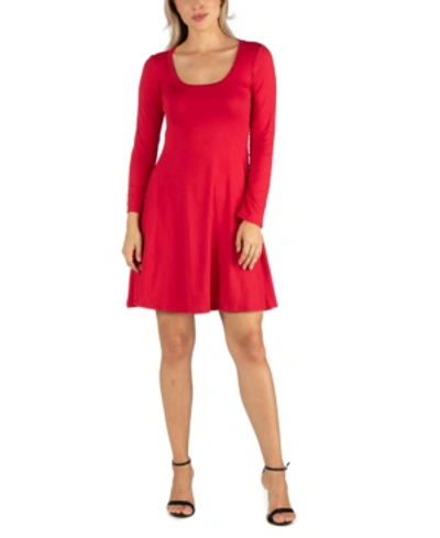 24seven Comfort Apparel Women's Classic Long Sleeve Flared Mini Dress In Red