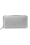 Christian Louboutin Panettone Spiked Glittered Metallic Leather Continental Wallet In Silver