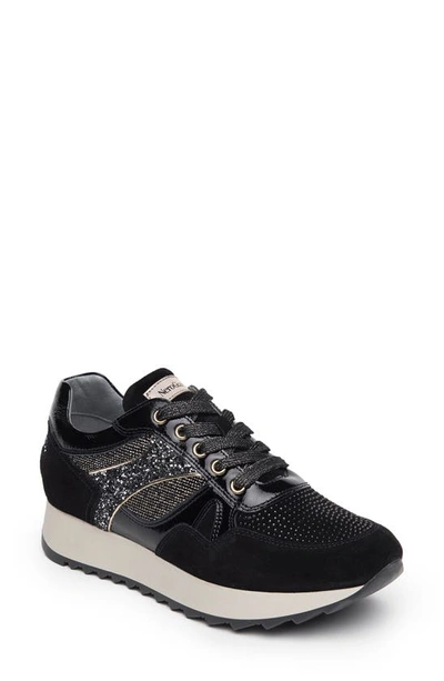 Nerogiardini Mixed Media Glitter Runner Fashion Sneakers In Black