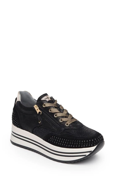 Nerogiardini Studded Mixed Leather Fashion Runner Sneakers In Black