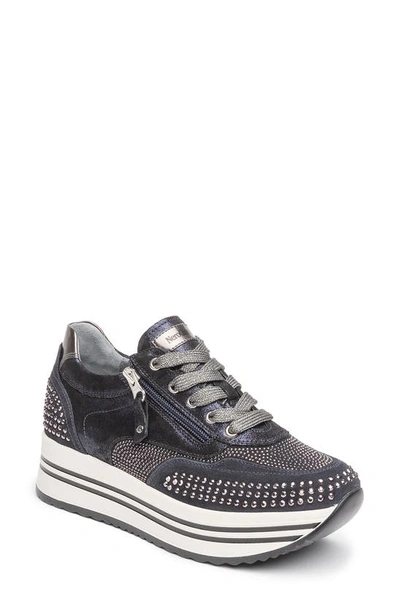 Nerogiardini Studded Suede Platform Fashion Sneakers In Blue