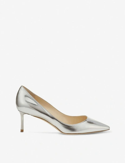 Jimmy Choo Romy 60 Silver Mirror Leather Pointy Toe Pumps