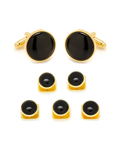 Ox & Bull Trading Co. Men's Gold-tone And Onyx 5 Cufflinks And Stud Set, 7 Piece Set In Black