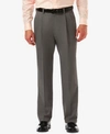 Haggar Men's Cool 18 Pro Classic-fit Expandable Waist Pleated Stretch Dress Pants In Heather Grey