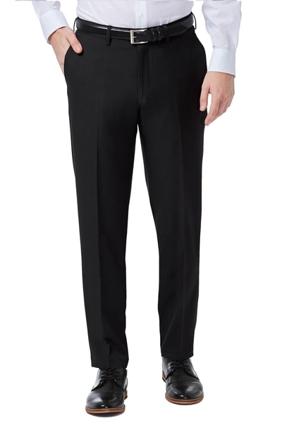 Haggar Men's Premium Comfort Khaki Slim-fit 2-way Stretch Wrinkle-resistant Flat-front Casual Pants In Black