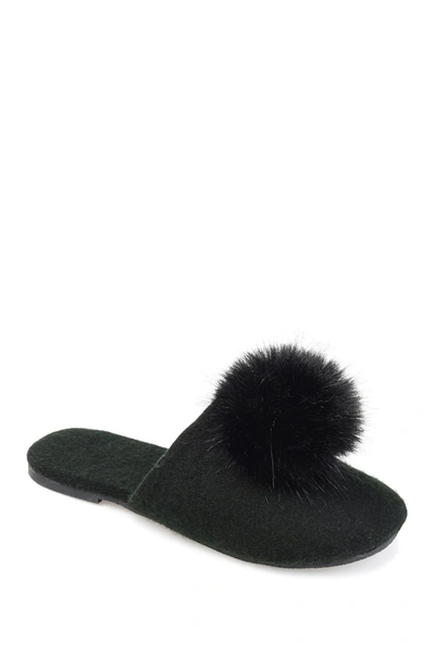 Journee Collection Nightfall Faux Fur Pompom Slipper In Black