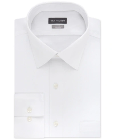 Van Heusen Men's Fitted Stretch Wrinkle Free Sateen Solid Dress Shirt In White