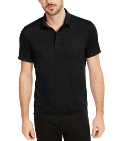 Alfani Men's Stretch Textured Stripe Jacquard Polo Shirt, Created For Macy's In Deep Black