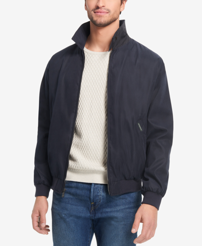 Weatherproof Microfiber Bomber Jacket In Navy