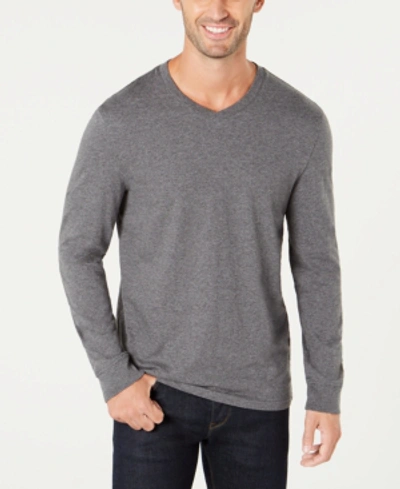 Club Room Men's V-neck Long Sleeve T-shirt, Created For Macy's In Charcoal Heather