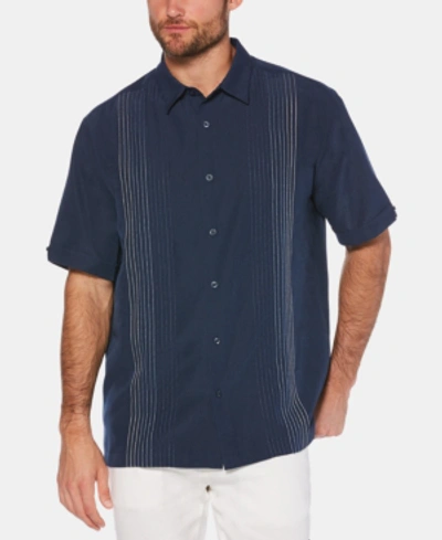 Cubavera Men's Big & Tall Ombre Embroidered Stripe Short Sleeve Shirt In Dress Blue