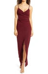 Lulus Sweetest Admirer Ruched Gown In Burgundy