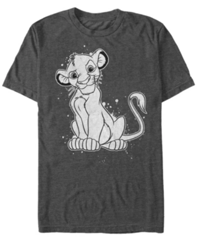 Lion King Disney Men's  Simba Smirk Paint Splatter Short Sleeve T-shirt In Charcoal H