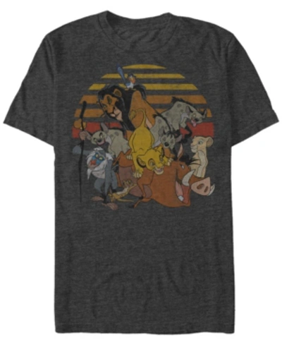 Lion King Disney Men's  Group Sunset Stripe Vintage Short Sleeve T-shirt In Charcoal H