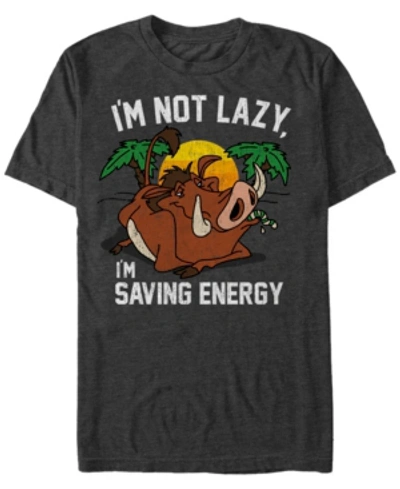 Lion King Disney Men's  Lazy Pumbaa Short Sleeve T-shirt In Charcoal H